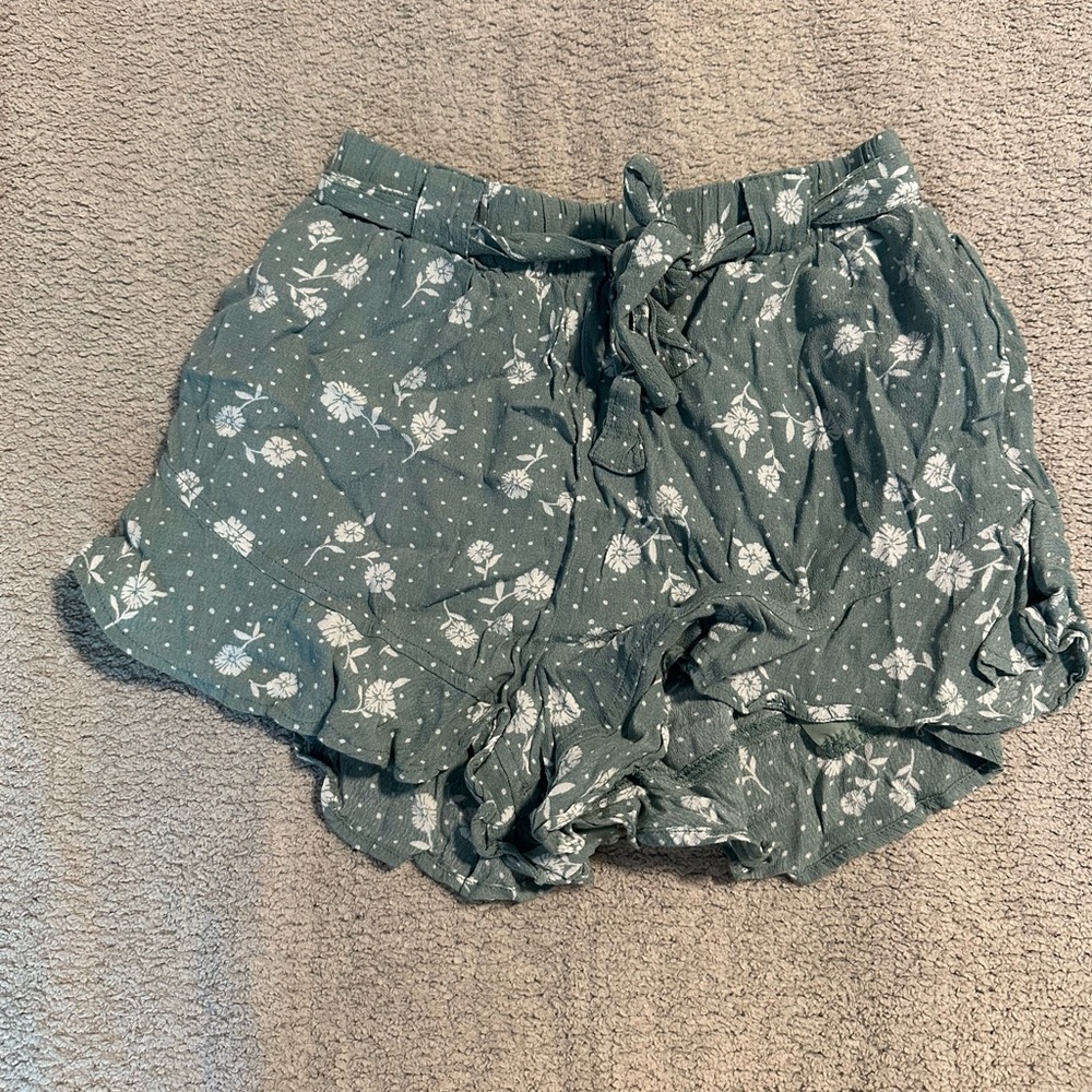 Forever 21 Green Floral High Waist Shorts